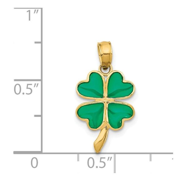 14K Gold 4-Leaf Clover Enameled Pendant New Charm - Picture 3 of 4